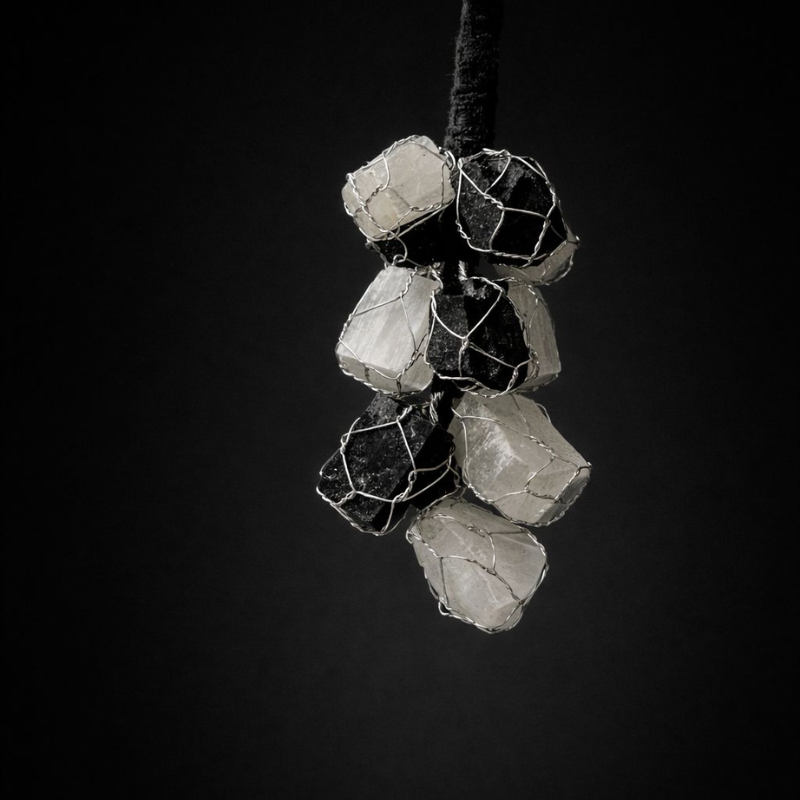 selenite & black tourmaline hanging